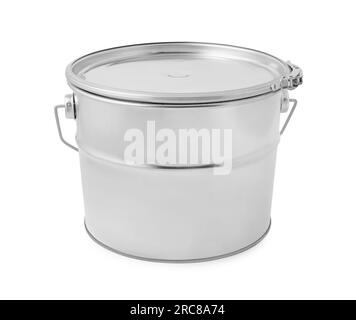 New metal paint bucket isolated on white Stock Photo