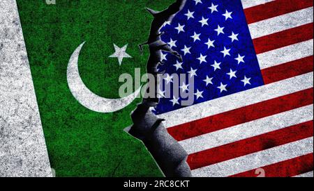 USA and Pakistan flags together. Pakistan and United States of America relations. Stock Photo