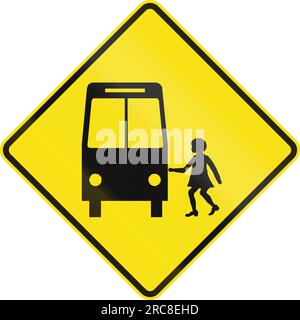 Australian warning sign - School bus stop ahead. Stock Photo