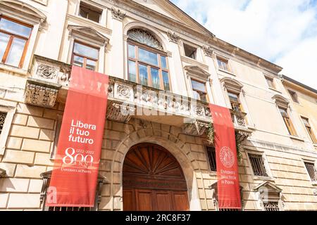 Padua, Italy - April 4, 2022: Entrance and front facade of the School of Economics and Political Science of Padua University on Via del Santo, Padua, Stock Photo