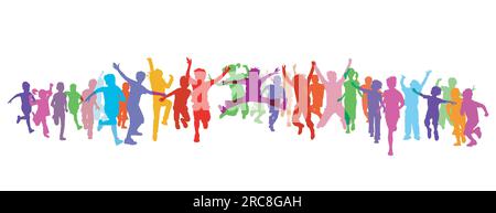 Large group of children jumping and having fun, Illustration Stock Vector