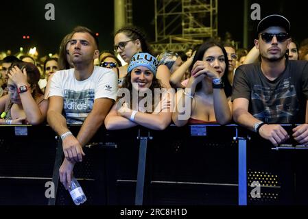 Fans waiting for the concert of Maluma on July 12, 2023 at Ippodromo delle Capannelle in Rome, Italy Stock Photo