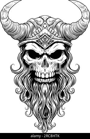 Viking Warrior Skull Man Mascot Face in Helmet Stock Vector