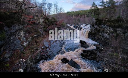 Rogie Falls and the Black Water, a tributary of the River Conon Stock Photo