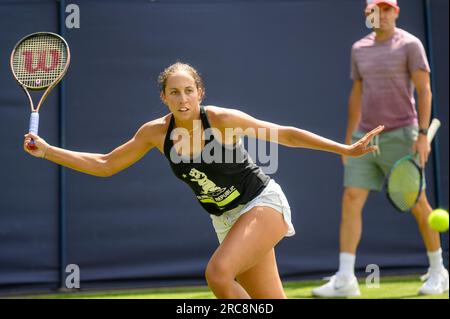 Madison Keys (USA) on the practice courts before playing on the second day of the Rothesay International, at Devonshire Park, Eastbourne, UK 27th June Stock Photo