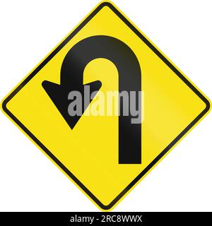 Australian road warning sign - Hairpin Curve Stock Photo