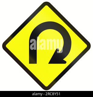 Indonesian road warning sign: 270 degree loop Stock Photo