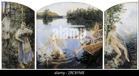 Akseli Gallen-Kallela, Aino Myth, Triptych, painting in oil on canvas, 1891 Stock Photo
