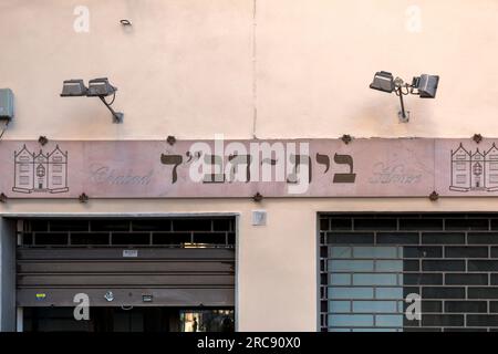 Florence, Italy - April 5, 2022: The Chabad House near the Great Synagogue of Florence in Florence, in Italy. Stock Photo