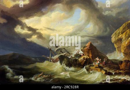 Philip James de Loutherbourg, A shipwreck off a rocky coast, painting in oil on canvas, 1760-1769 Stock Photo