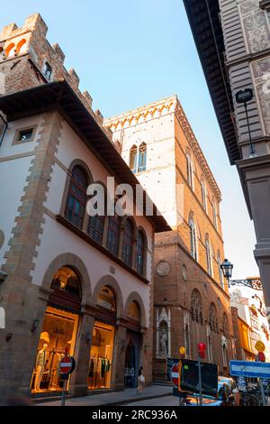 Florence, Italy - April 5, 2022: Typical architecture and street view in Florence, Tuscany, Italy. Stock Photo