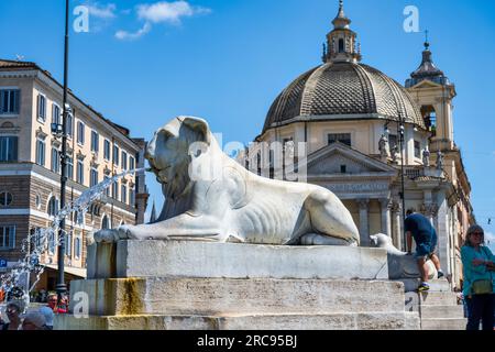 Lion fountain detail (Fontana dei Leoni) in Piazza del Popolo in Rome, Lazio Region, Italy Stock Photo