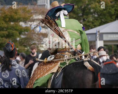 Back view of Yabusame archer during the Jidai Matsuri, october 2022, Kyoto Stock Photo