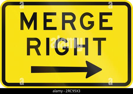 An Australian warning traffic sign - Merge Right Stock Photo