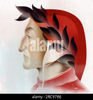 Stylized profile portrait illustration of Dante Alighieri the