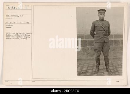 Caption: 'Captain John W. Mayben, Q.M.C. Railhead Officer of the 3rd Division, Army of Occupation, stationed in Mayen, Rhine Province, Germany. This photograph was taken on January 11, 1919, and was received on March 1, 1919, with the issuer's note reference number 49080.' Stock Photo