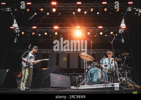 TORINO, STUPINIGI SONIC PARK FESTIVAL 2023, ITALY: The italian duo called Bud Spencer Blues Explosion (also known as BSBE) performing live at the Stupinigi Sonic Park festival, opening for Placebo. Stock Photo