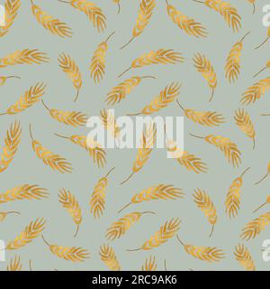 Wheat plant seamless harvest pattern for textile design, vector background Stock Vector