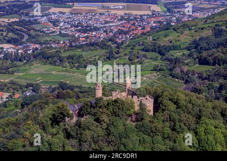 Luftaufnahme des Auerbacher Schlosses in Bensheim, Auerbach, UNESCO-Global-Geopark Bergstraße-Odenwald, Hessen, Bergstraße, Odenwald, Süddeutschland, Stock Photo