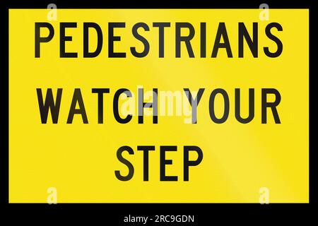 An Australian temporary road sign - Pedestrians watch your step Stock Photo