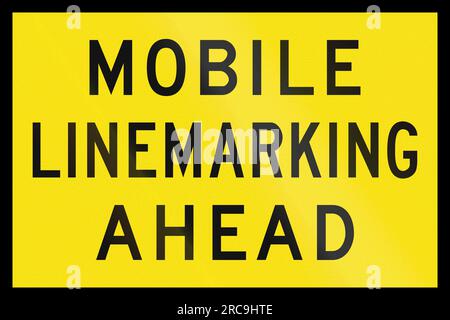 An Australian temporary road sign used in Queensland - Mobile linemarking ahead Stock Photo