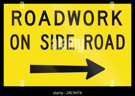 An Australian temporary road sign used in Queensland - Road work on side road, right Stock Photo