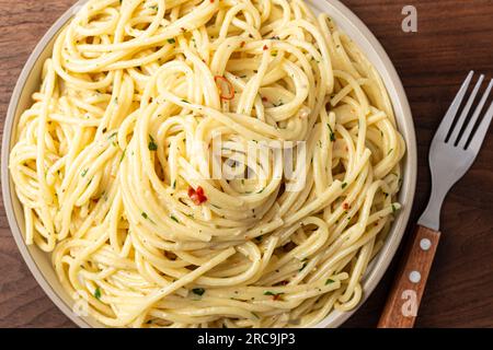 Pasta aglio e olio made with spaghetti with garlic and olive oil Stock Photo
