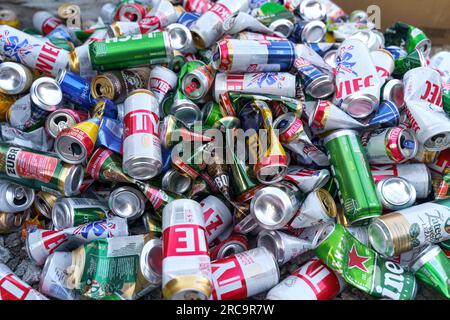 Group of cans for reuse and recycle. Empty cans botton view Stock Photo ...