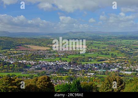 Looking Over Monmouth to The Brecon Beacons Black Mountains from The Kymin, Monmouth Stock Photo