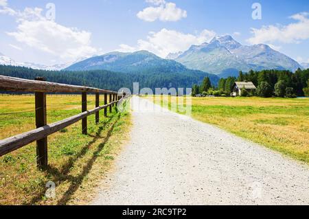 Lej da Segl, 1799 m. (Lake Sils) Lake Sils is a lake in the Upper Engadine valley, Grisons, Switzerland. It takes its name from the village of Sils im Stock Photo