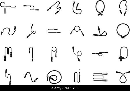 Jump rope icons set simple vector. Body fitness. Sport game Stock Vector