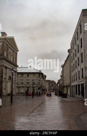 Empty streets on Saint Paul Street near Bonsecours Market on a rainy day, Old Montreal, Montreal, Quebec Province, Canada Stock Photo