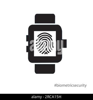 A smartwatch with a fingerprint in the screen as an example of biometric security Stock Vector