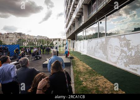 Portuguese Prime-Minister António Costa speaks during the inauguration of Vhils artwork. Portuguese artist Alexandre Farto, known as Vhils, inaugurated his work 'Substratum - Scratching the Surface Project' at the UNESCO headquarters in Paris. The ceremony was attended by the artist, the Portuguese Prime Minister António Costa and the Director-General of UNESCO Audrey Azoulay. The artwork pays tribute to Ellen Wilkinson, President of UNESCO's inaugural Conference. Stock Photo