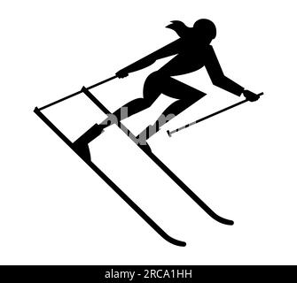 Black silhouette of a woman skier,  female skiing on the hills, vector illustration isolated on white background Stock Vector