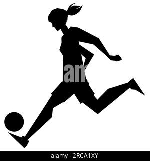 Black silhouette of a woman kicking and playing football, female sports, vector illustration isolated on white background Stock Vector