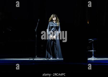 Ostia Antica, Italy. 12th July, 2023. Italian singer Carla Bissi, aka Alice, during the concert 'Eri con me: Alice canta Battiato' at Roman Theater of Ostia Antica, near Rome (Photo by Matteo Nardone/Pacific Press) Credit: Pacific Press Media Production Corp./Alamy Live News Stock Photo