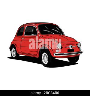 Classic Italian supermini red car illustration vector line art Stock Vector