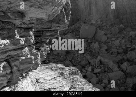 Rock Canyon path black and white. Stock Photo