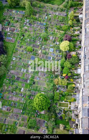 Aerial photograph of the allotments at the rear of the Marlborough Buildings Stock Photo
