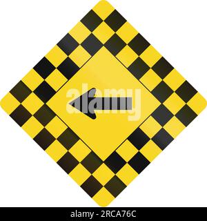 Checked warning road sign in Canada with keep left arrow. This sign is used in Ontario. Stock Photo