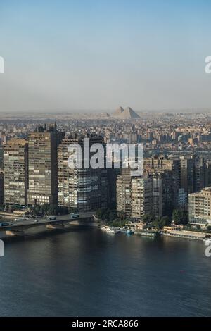 Giza Pyramids and Cairo Stock Photo