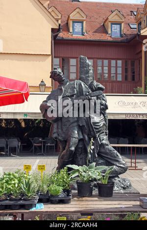 ZAGREB, CROATIA - JULY 3, 2023: Sculpture of Petrica Kerempuh, literary figure, placed on a little square next to Dolac, Zagreb, Croatia Stock Photo