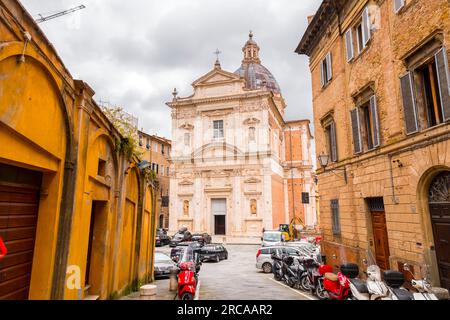 Siena, Italy - APR 7, 2022: Insigne Collegiata di Santa Maria in Provenzano is a late Renaissance-Baroque style, Roman Catholic, collegiate church in Stock Photo