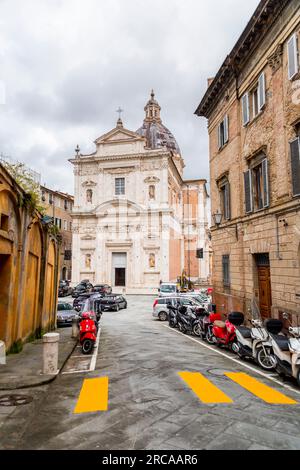 Siena, Italy - APR 7, 2022: Insigne Collegiata di Santa Maria in Provenzano is a late Renaissance-Baroque style, Roman Catholic, collegiate church in Stock Photo