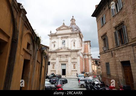 Siena, Italy - APR 7, 2022: Insigne Collegiata di Santa Maria in Provenzano is a late Renaissance-Baroque style, Roman Catholic, collegiate church in Stock Photo