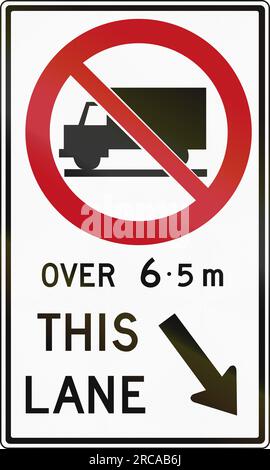 Regulatory sign in Canada - Trucks forbidden ahead. This sign is used in Ontario. Stock Photo