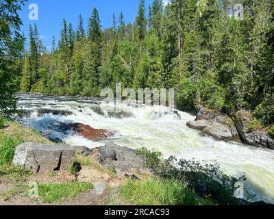 The Yaak River Falls near Libby, MT on a bright sunny day in May, Stock Photo