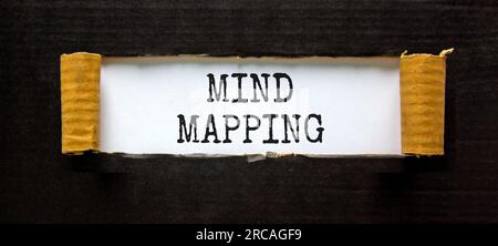 Mind mapping symbol. Concept words Mind mapping on beautiful white paper on a beautiful black background. Business, support, motivation, psychological Stock Photo