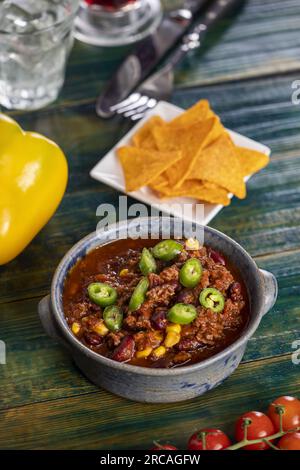 Chili Con Carne With Nachos Stock Photo